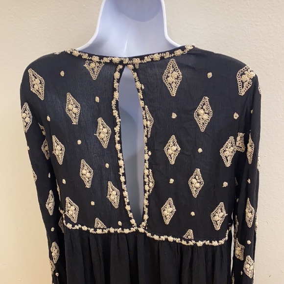 Free People Black White Boho Hi Low Mini Dress M - Picture 4 of 5